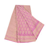 Sanskriti Vintage Sarees Pink Pure Crepe Block Printed Sari 6+yd Craft Fabric