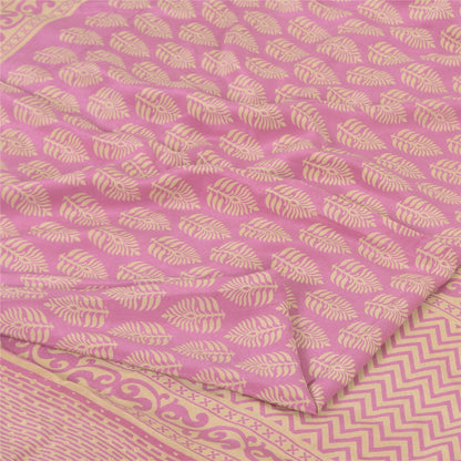 Sanskriti Vintage Sarees Pink Pure Crepe Block Printed Sari 6+yd Craft Fabric