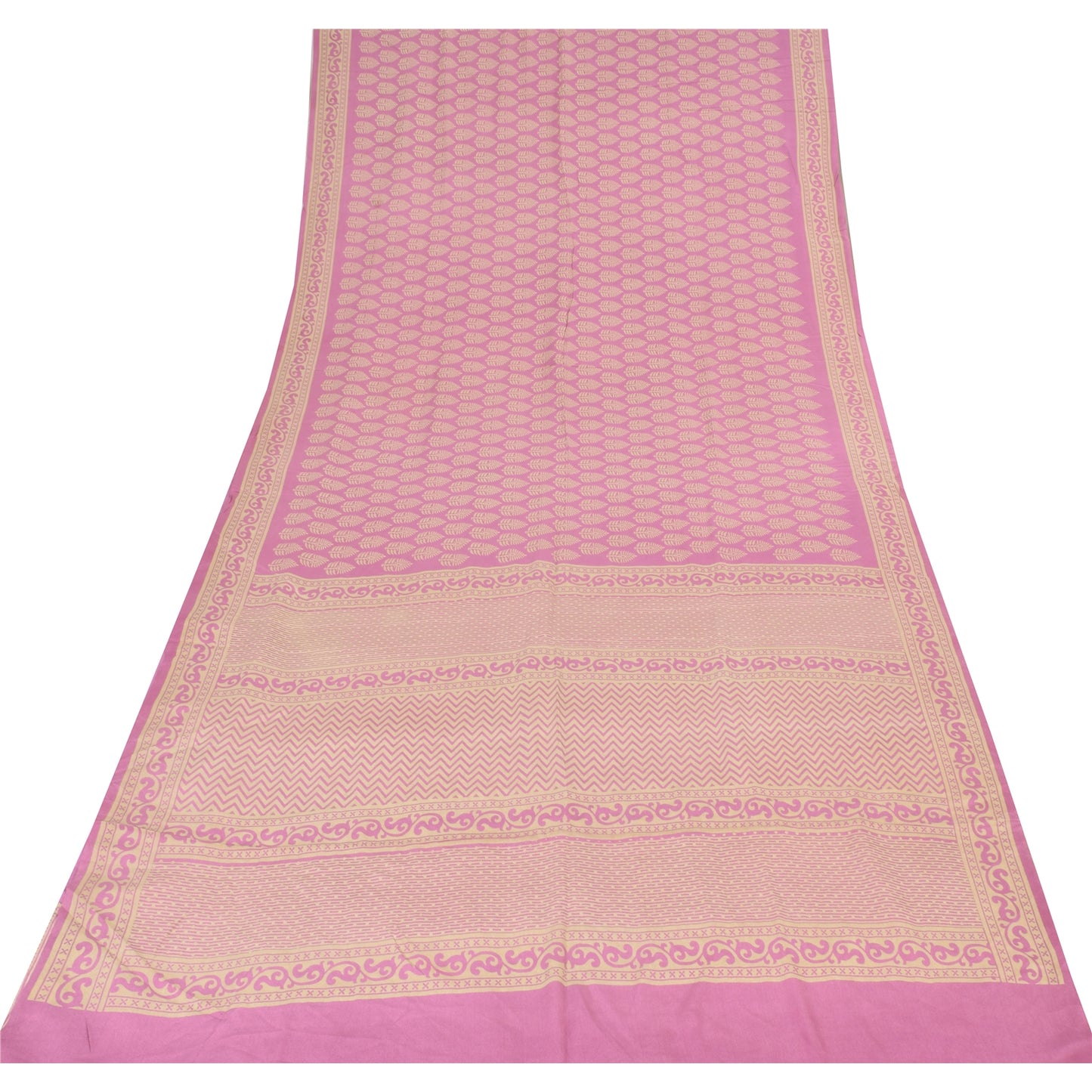 Sanskriti Vintage Sarees Pink Pure Crepe Block Printed Sari 6+yd Craft Fabric