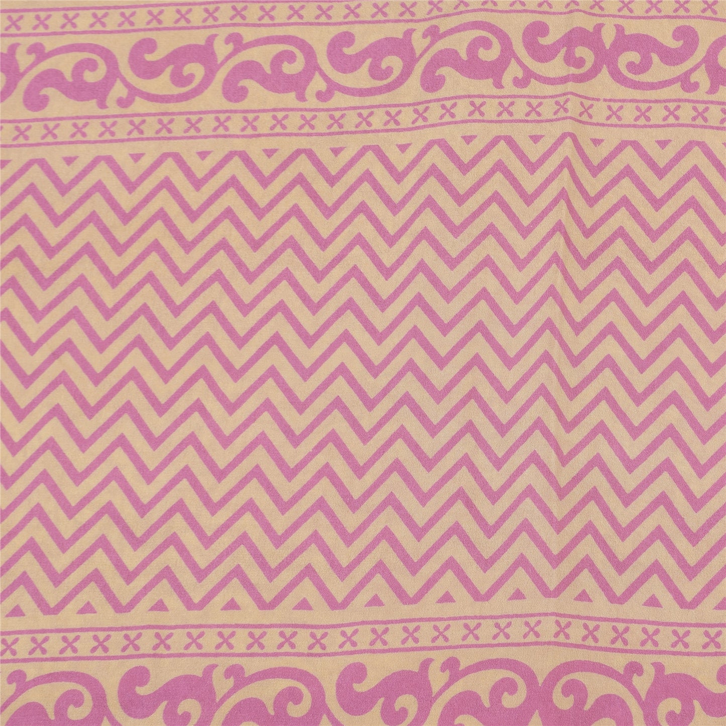 Sanskriti Vintage Sarees Pink Pure Crepe Block Printed Sari 6+yd Craft Fabric