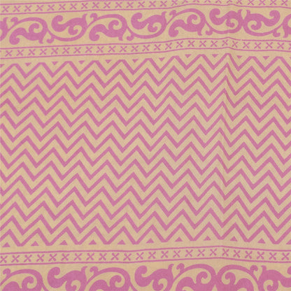 Sanskriti Vintage Sarees Pink Pure Crepe Block Printed Sari 6+yd Craft Fabric