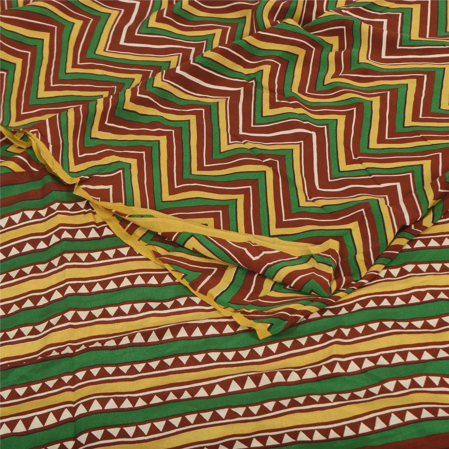 Sanskriti Vintage Sarees Multi Pure Crepe Silk Printed Sari 5+yd Craft Fabric