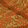 Sanskriti Vintage Sarees Green/Orange Pure Crepe Printed Sari 5+yd Craft Fabric