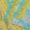 Sanskriti Vintage Sarees Blue/Lemon Pure Crepe Silk Print Sari 5+yd Craft Fabric