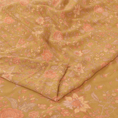 Sanskriti Vintage Sarees Mustard Green Pure Crepe Silk Printed Sari 5+yd Fabric