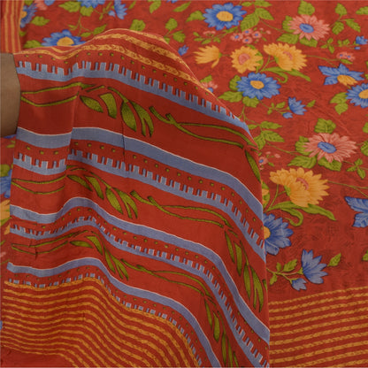 Sanskriti Vintage Sarees Reddish Orange Pure Crepe Silk Printed Sari 5+yd Fabric