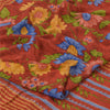 Sanskriti Vintage Sarees Reddish Orange Pure Crepe Silk Printed Sari 5+yd Fabric