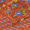 Sanskriti Vintage Sarees Reddish Orange Pure Crepe Silk Printed Sari 5+yd Fabric