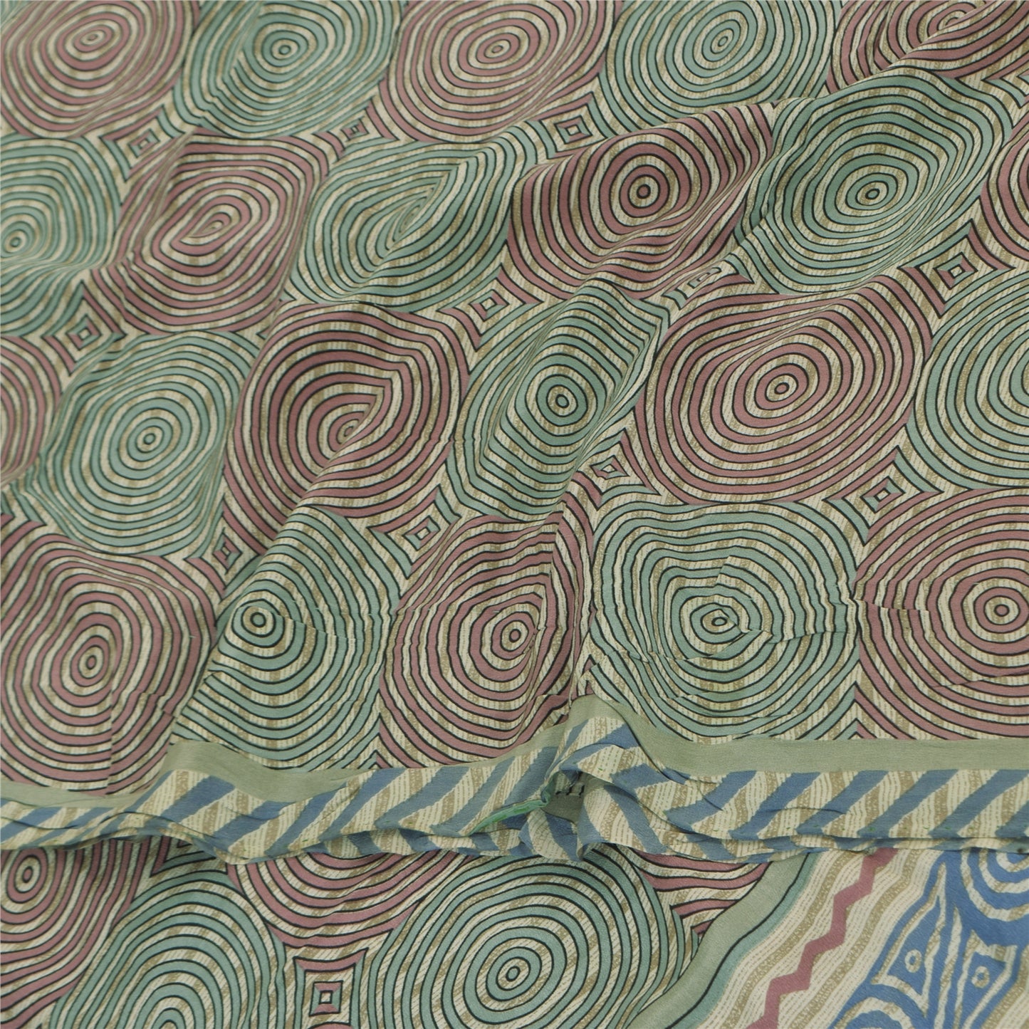 Sanskriti Vintage Sarees Multi Pure Crepe Silk Printed Sari 5+yd Craft Fabric