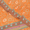 Sanskriti Vintage Sarees Orange Pure Crepe Silk Printed Sari 5+yd Craft Fabric