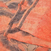 Sanskriti Vintage Sarees Peach/Red Pure Crepe Silk Print Sari 5+yd Craft Fabric