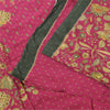 Sanskriti Vintage Sarees Hot Pink Pure Crepe Silk Printed Sari 5+yd Craft Fabric