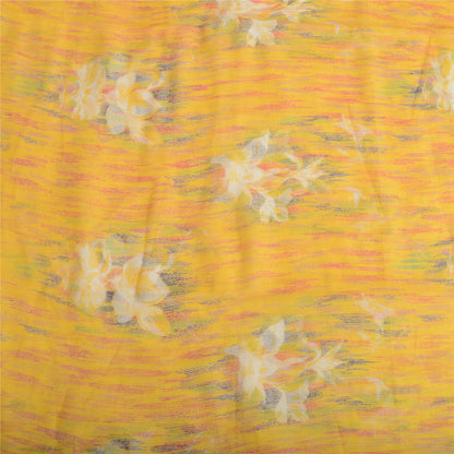 Sanskriti Vintage Sarees Yellow Pure Chiffon Silk Printed Sari Soft Craft Fabric