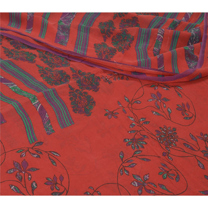 Sanskriti Vintage Sarees Red/Blue Pure Georgette Silk Printed Sari Craft Fabric