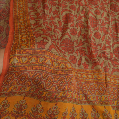 Sanskriti Vintage Sarees Orange/Green Pure Chiffon Silk Print Sari Craft Fabric