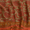 Sanskriti Vintage Sarees Orange/Green Pure Chiffon Silk Print Sari Craft Fabric