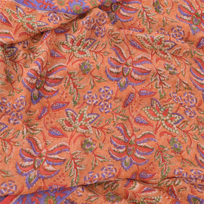 Sanskriti Vintage Sarees Peach 100% Pure Georgette Printed Sari 5yd Craft Fabric