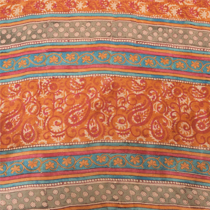 Sanskriti Vintage Sarees Multi Pure Georgette Silk Printed Sari 5yd Craft Fabric