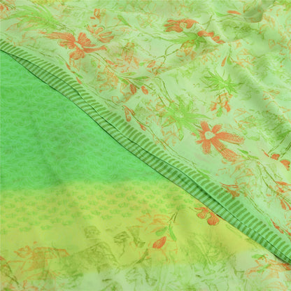 Sanskriti Vintage Sarees Green Pure Georgette Silk Printed Sari 5yd Craft Fabric