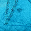 Sanskriti Vintage Sarees Blue Pure Chiffon Silk Ikat Printed Sari Craft Fabric