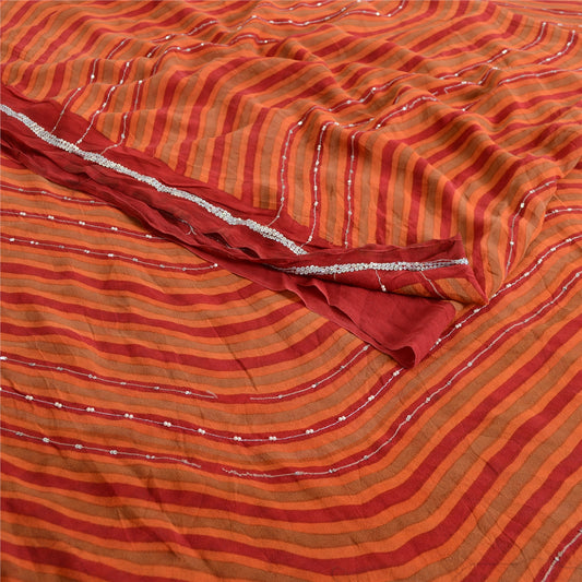 Sanskriti Vintage Sarees Pure Georgette Printed Hand Beaded Sari Craft Fabric