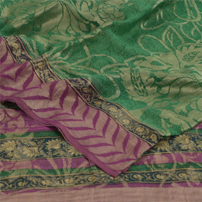 Sanskriti Vintage Sarees Green Pure Georgette Silk Woven Printed Sari 5yd Fabric