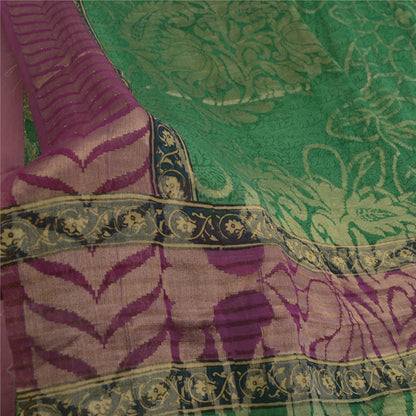 Sanskriti Vintage Sarees Green Pure Georgette Silk Woven Printed Sari 5yd Fabric