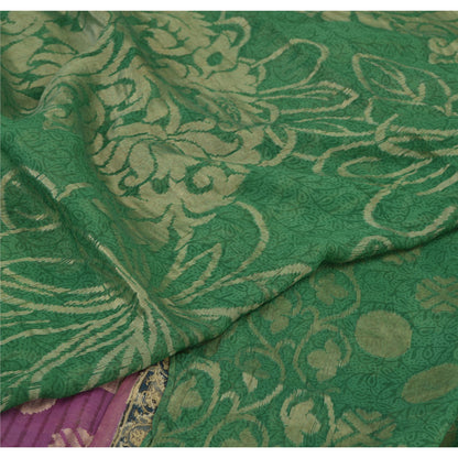 Sanskriti Vintage Sarees Green Pure Georgette Silk Woven Printed Sari 5yd Fabric