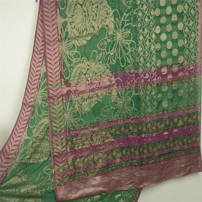 Sanskriti Vintage Sarees Green Pure Georgette Silk Woven Printed Sari 5yd Fabric