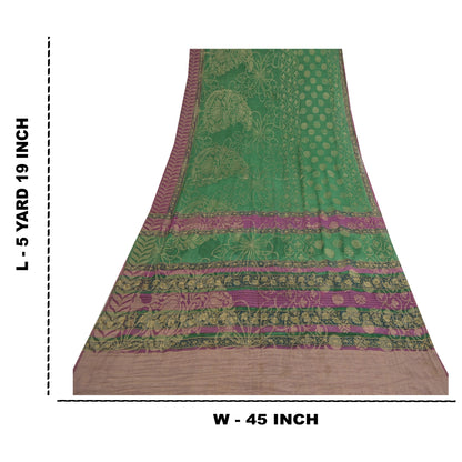 Sanskriti Vintage Sarees Green Pure Georgette Silk Woven Printed Sari 5yd Fabric