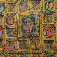 Sanskriti Vintage Sarees Digital Printed Yellow/Black Pure Georgette Sari Fabric