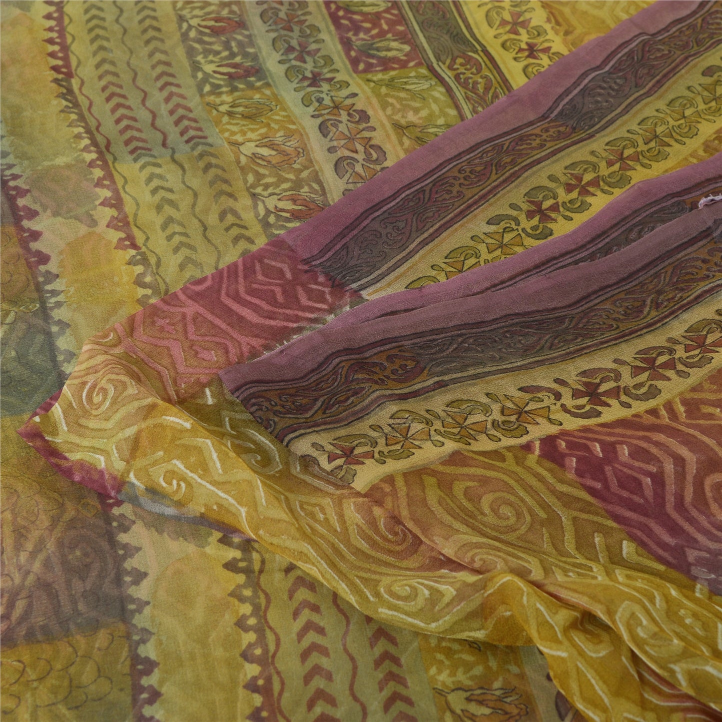 Sanskriti Vintage Sarees Multi Pure Georgette Silk Printed Sari 5yd Craft Fabric