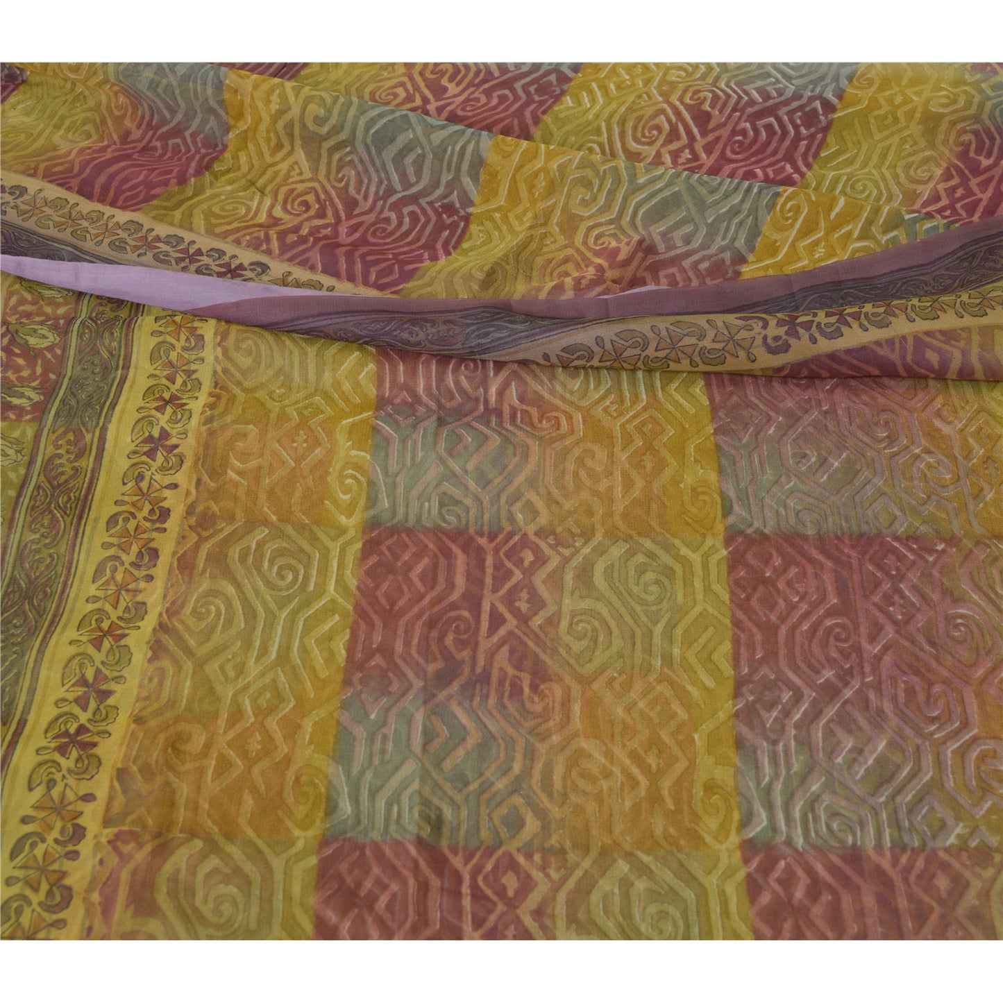 Sanskriti Vintage Sarees Multi Pure Georgette Silk Printed Sari 5yd Craft Fabric