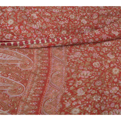 Sanskriti Vintage Sarees Red Pure Georgette Silk Printed Sari 5yd Craft Fabric