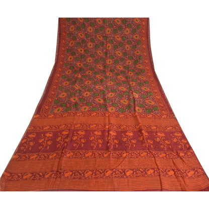 Sanskriti Vintage Sarees Dark-Red Pure Georgette Silk Printed Sari Craft Fabric