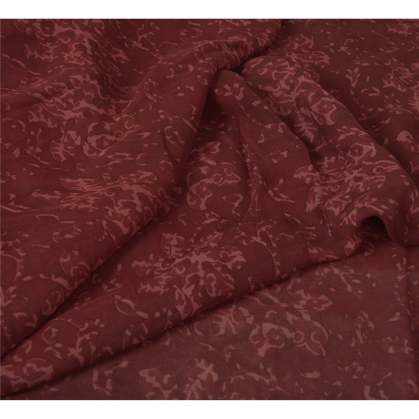 Sanskriti Vintage Sarees Dark Red Pure Georgette Silk Printed Sari Craft Fabric