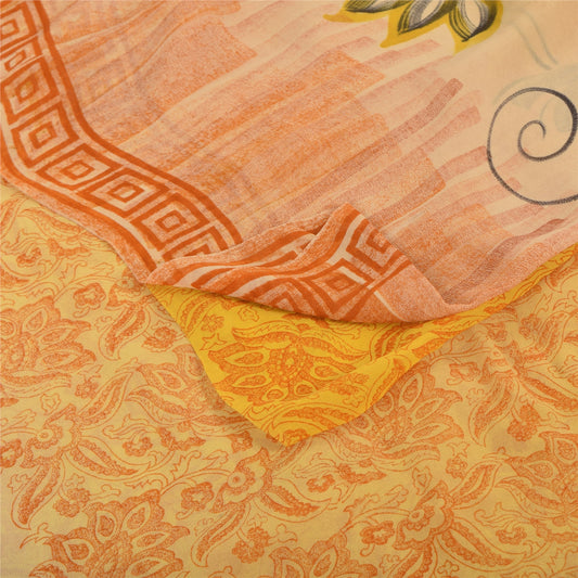 Sanskriti Vintage Sarees Yellow Pure Georgette Silk Printed Sari Craft Fabric