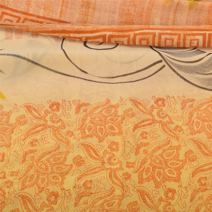 Sanskriti Vintage Sarees Yellow Pure Georgette Silk Printed Sari Craft Fabric