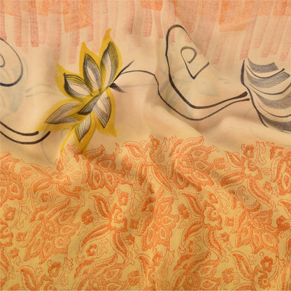 Sanskriti Vintage Sarees Yellow Pure Georgette Silk Printed Sari Craft Fabric