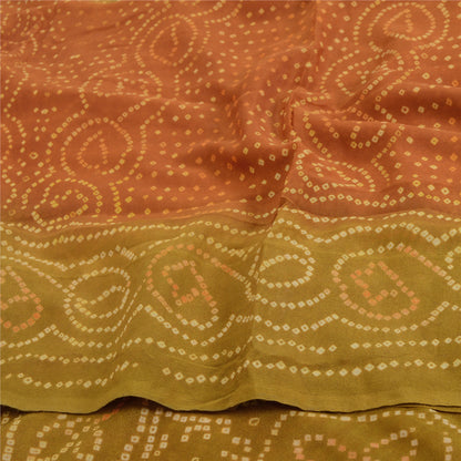 Sanskriti Vintage Sarees Green/Orange Bandhani Print Pure Georgette Sari Fabric