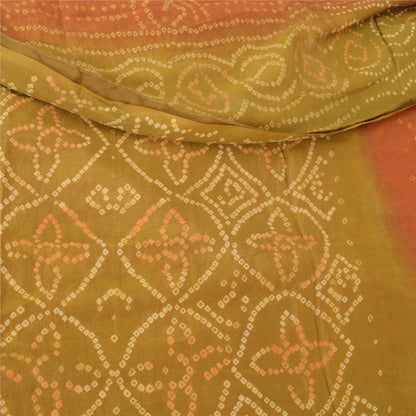 Sanskriti Vintage Sarees Green/Orange Bandhani Print Pure Georgette Sari Fabric