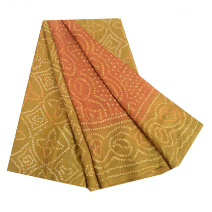 Sanskriti Vintage Sarees Green/Orange Bandhani Print Pure Georgette Sari Fabric