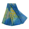 Sanskriti Vintage Sarees Blue/Yellow Pure Georgette Silk Print Sari Craft Fabric