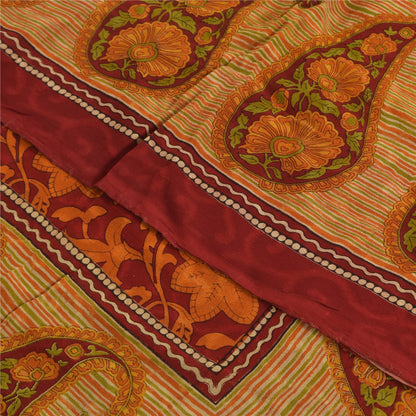 Sanskriti Vintage Sarees Pure Georgette Red/Orange Printed Sari 5yd Craft Fabric