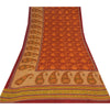 Sanskriti Vintage Sarees Pure Georgette Red/Orange Printed Sari 5yd Craft Fabric