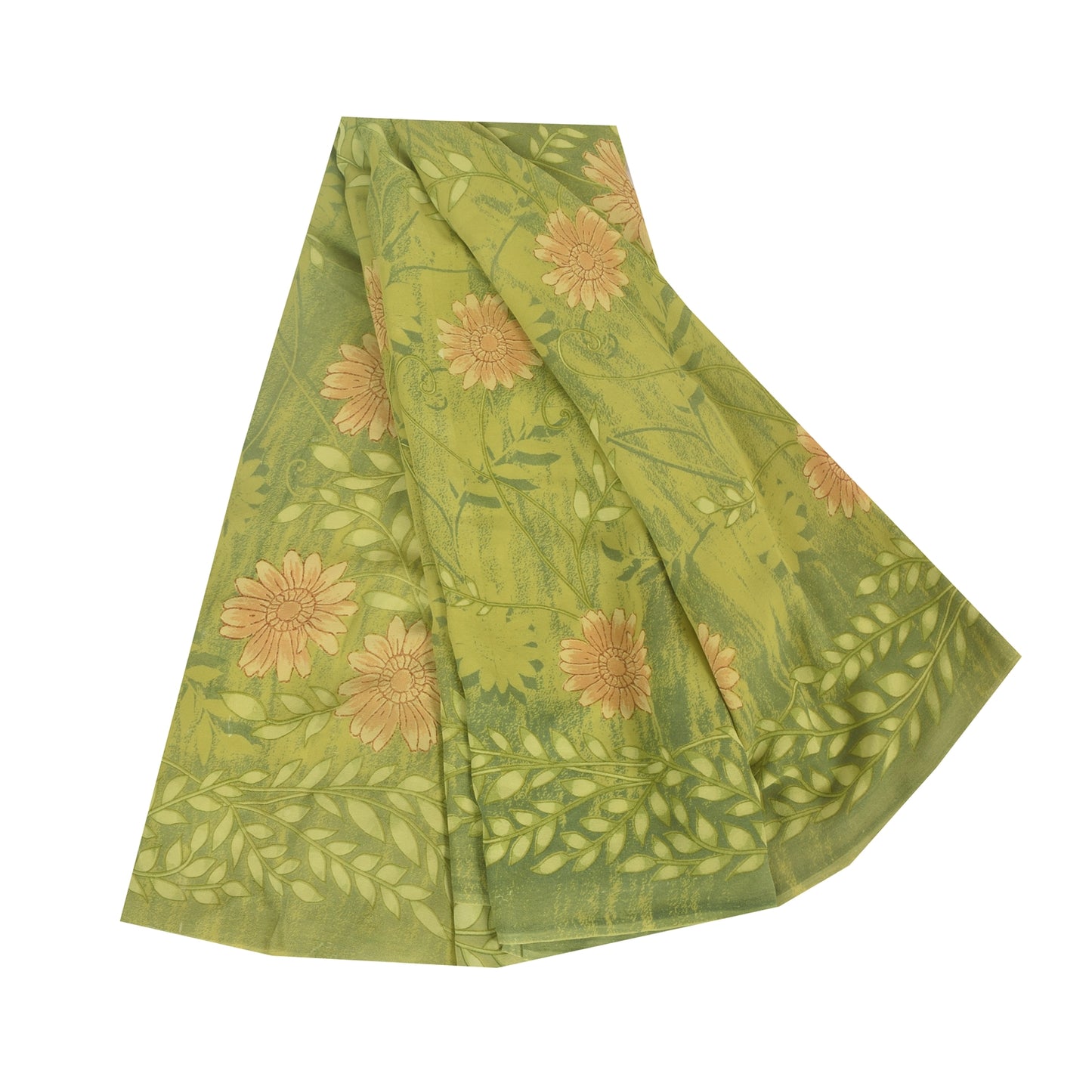 Sanskriti Vintage Sarees Green Pure Georgette Silk Printed Sari Craft Fabric