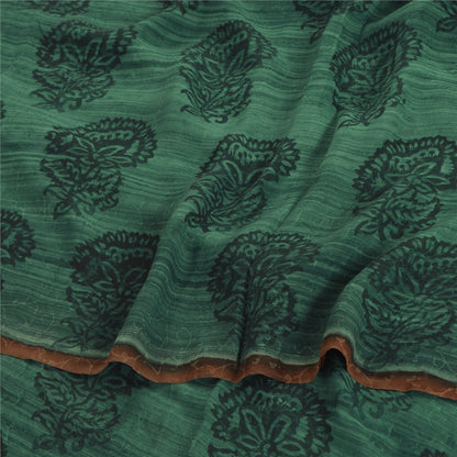 Sanskriti Vintage Sarees Green Pure Georgette Block Printed Sari Craft Fabric