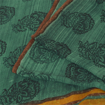 Sanskriti Vintage Sarees Green Pure Georgette Block Printed Sari Craft Fabric