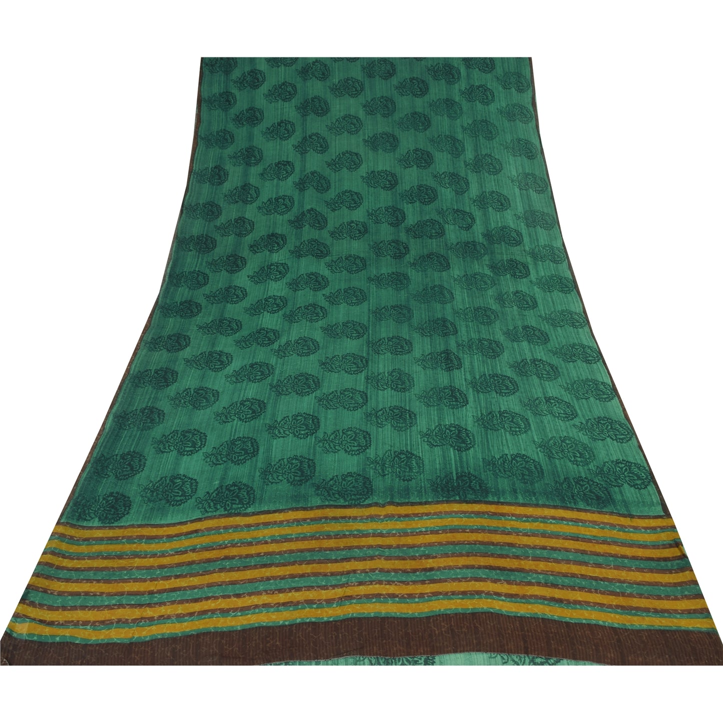 Sanskriti Vintage Sarees Green Pure Georgette Block Printed Sari Craft Fabric