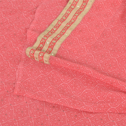 Sanskriti Vintage Sarees Pink Mukesh Pure Georgette Silk Print Sari Craft Fabric